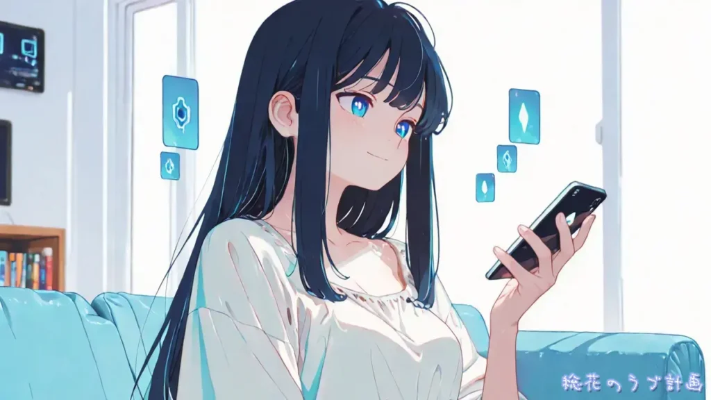 スマホを眺める総花