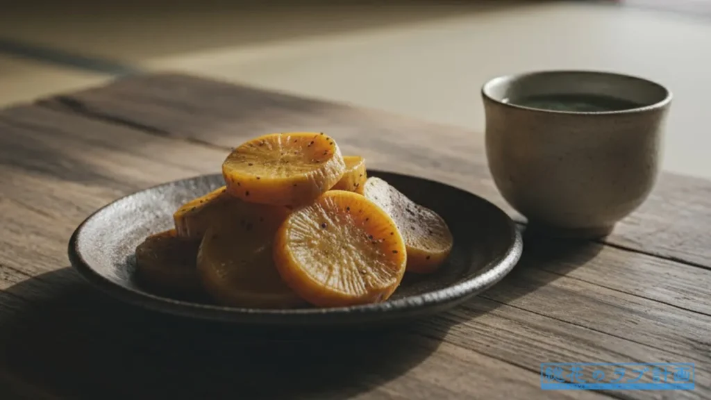 昔ながらの素朴なたくあん: AI画像